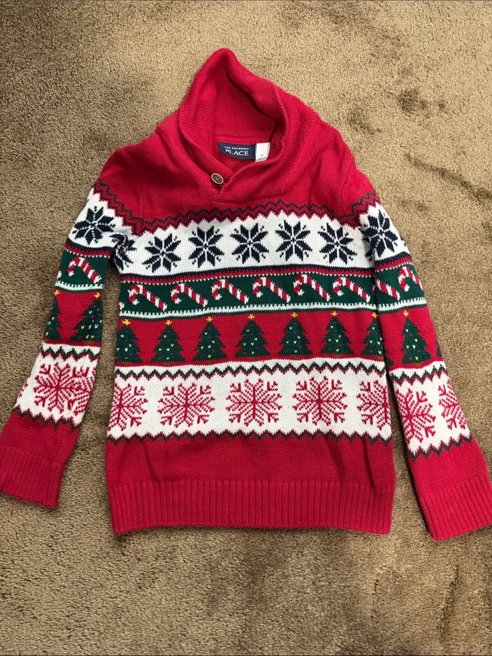 The Children's Place Red, White & Green Fair Isle Christmas Cowl Sweater 5T